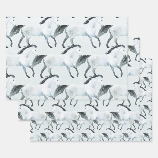 Winter Blue Snowy White Horse Inpakpapier Vel (Set)