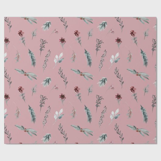 Winter Blue Spruce & Mulled Berries Dusty Rose Cadeaupapier (Vlak)