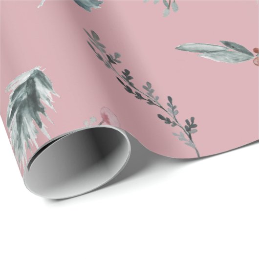 Winter Blue Spruce & Mulled Berries Dusty Rose Cadeaupapier (Rol Hoek)