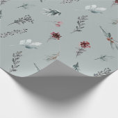 Winter Blue Spruce & Mulled Berries Sage Green Cadeaupapier (Hoek)