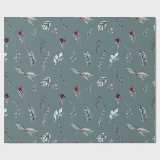 Winter Blue Spruce & Mulled Berries Slate Green Cadeaupapier (Vlak)