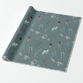 Winter Blue Spruce & Mulled Berries Slate Green Cadeaupapier (Uitgerold)