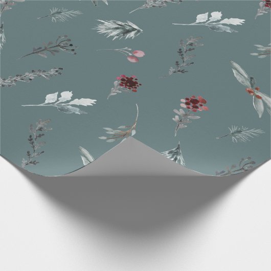 Winter Blue Spruce & Mulled Berries Slate Green Cadeaupapier (Hoek)