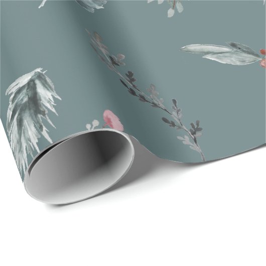 Winter Blue Spruce & Mulled Berries Slate Green Cadeaupapier (Rol Hoek)