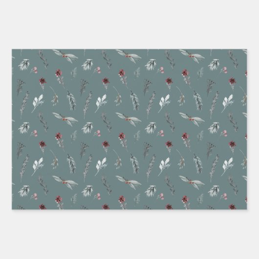 Winter Blue Spruce & Mulled Berries Slate Green Inpakpapier Vel (Voorkant 3)
