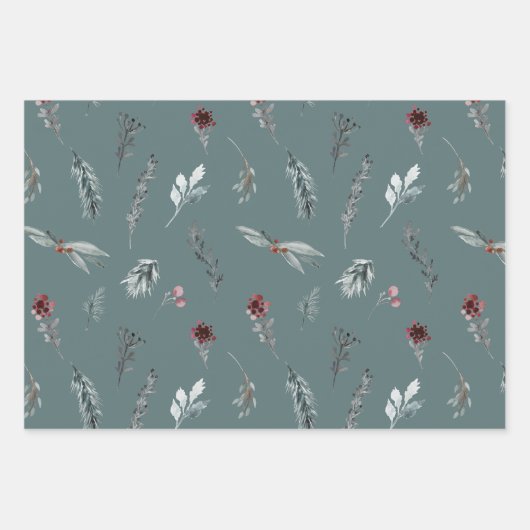 Winter Blue Spruce & Mulled Berries Slate Green Inpakpapier Vel (Voorkant)