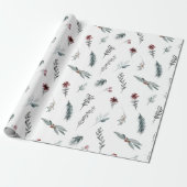 Winter Blue Spruce & Mulled Berries White Cadeaupapier (Uitgerold)