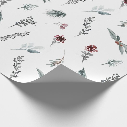 Winter Blue Spruce & Mulled Berries White Cadeaupapier (Hoek)