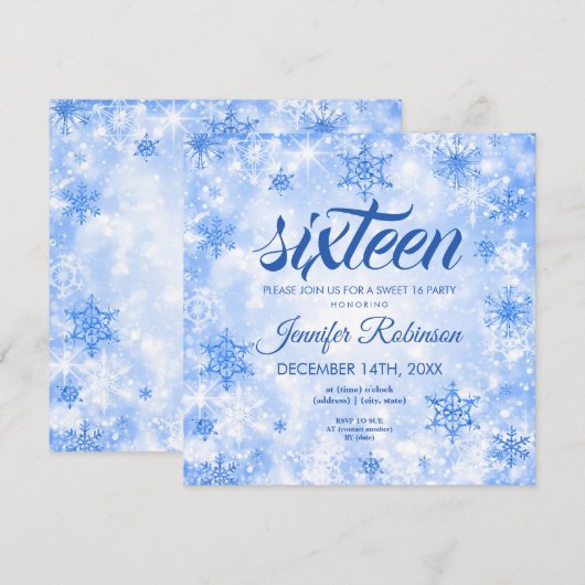 Winter Blue Sweet 16 Glitter Sparkle Kaart (Voorkant / Achterkant)