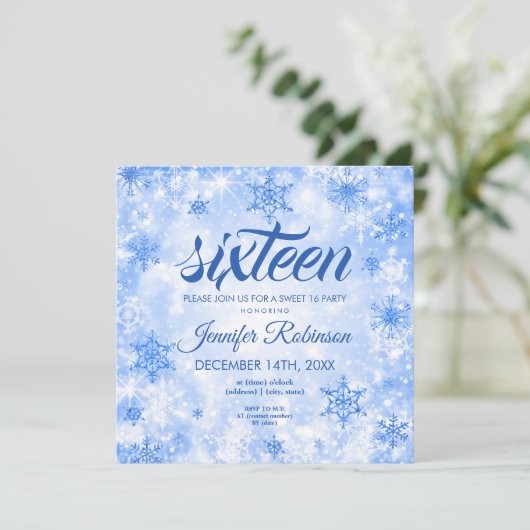 Winter Blue Sweet 16 Glitter Sparkle Kaart (Staand voorkant)