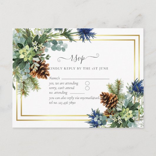 Winter Blue Thistle Eucalyptus Weddenschap Wonderl Briefkaart (Voorkant)
