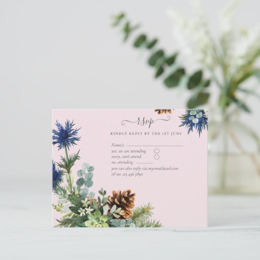 Winter Blue Thistle Eucalyptus Weddenschap Wonderl Briefkaart (Staand voorkant)