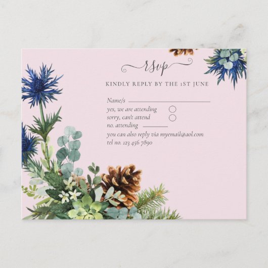 Winter Blue Thistle Eucalyptus Weddenschap Wonderl Briefkaart (Voorkant)