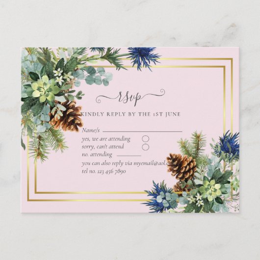 Winter Blue Thistle Eucalyptus Weddenschap Wonderl Briefkaart (Voorkant)