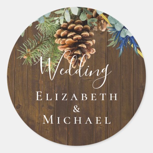 Winter Blue Thistle Eucalyptus Weddenschap Wonderl Ronde Sticker (Voorkant)