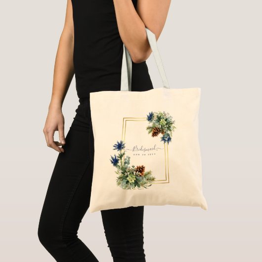 Winter Blue Thistle Eucalyptus Weddenschap Wonderl Tote Bag (Voorkant (product))