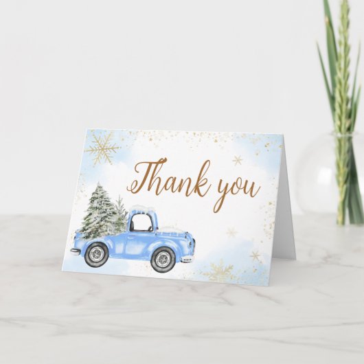 Winter Blue Truck Baby shower Bedankkaart (Voorkant)