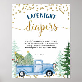 Winter Blue Truck Baby shower Late Night Diapers Poster