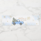Winter Blue Truck Baby shower Waterfles Etiket (Enkel label)