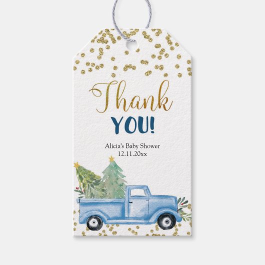 Winter Blue Truck Forest Favor Gift Label Cadeaulabel (Voorkant)