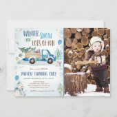 Winter Blue Truck Snow Fun Boy First Birthday Kaart (Voorkant)