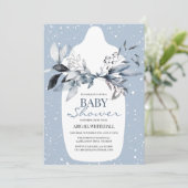 Winter Blue Waterverf Baby shower Uitnodiging (Staand voorkant)