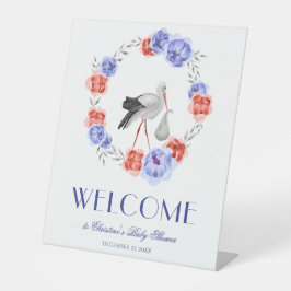 Winter Blue Waterverf Floral WreatWelcome Reclamebord Met Voetstuk