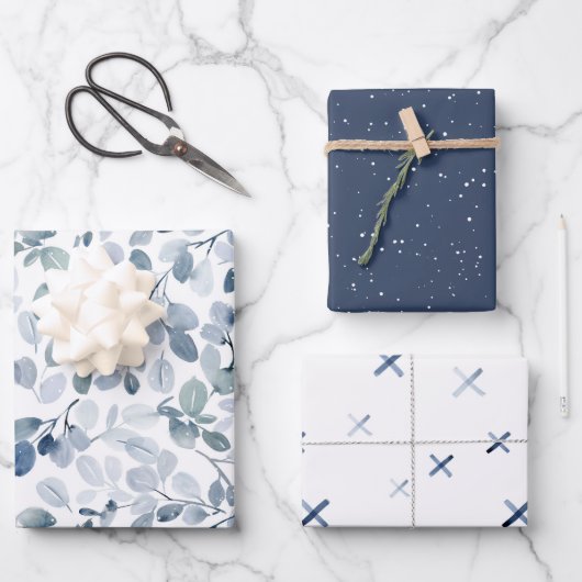 Winter Blue Waterverf Gift Wrap Set Inpakpapier Vel (Voorkant)