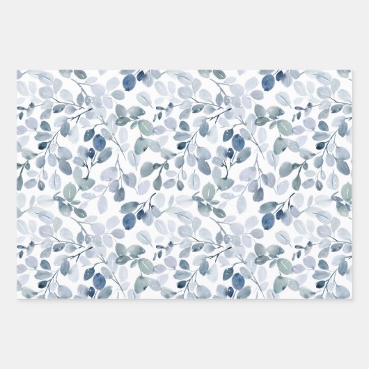 Winter Blue Waterverf Gift Wrap Set Inpakpapier Vel (Voorkant)