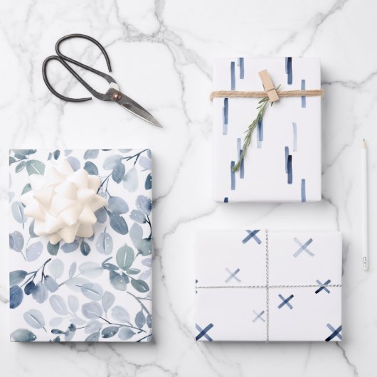 Winter Blue Waterverf Gift Wrap Set Inpakpapier Vel (Voorkant)