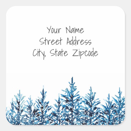 'Winter Blue Waterverf Pine Trees' Adresetiketten Vierkante Sticker (Voorkant)