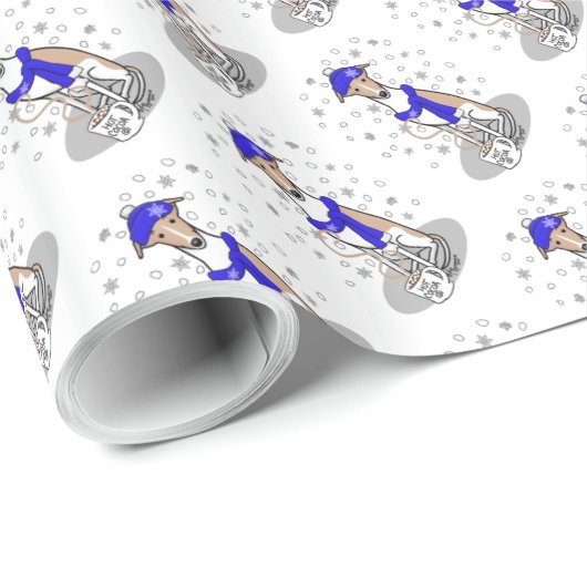 Winter Blue Whippet Snow Scarf - Fawn & white Cute Cadeaupapier (Rol Hoek)
