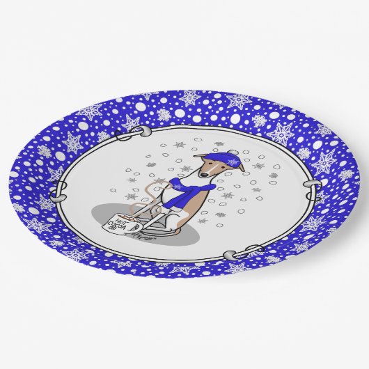 Winter Blue Whippet Snow Scarf - Fawn & white Cute Papieren Bordje (Gekanteld)