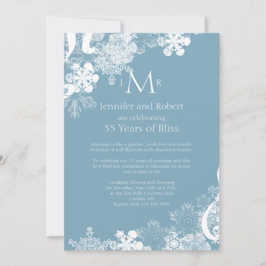 Winter Blue White Snowflake Wedding Jubileum Kaart (Voorkant)