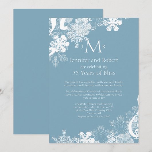 Winter Blue White Snowflake Wedding Jubileum Kaart (Voorkant / Achterkant)