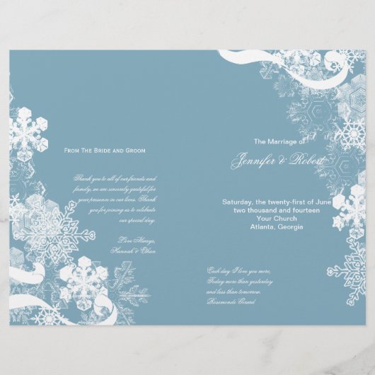 Winter Blue White Snowflake Wedding Programme (Voorkant)
