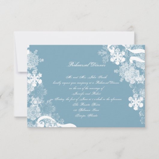 Winter Blue White Snowflake Wedding Rehearsal Kaart (Voorkant)