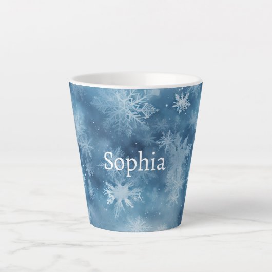 Winter Blue White Snowflakes Christmas Latte Mok (Voorkant)
