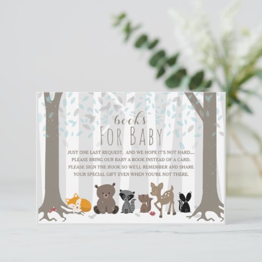 Winter Blue Woodland Animal Family Book Verzoek Kaart (Staand voorkant)