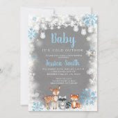 Winter Blue Woodland Boy Baby shower Kaart (Voorkant)