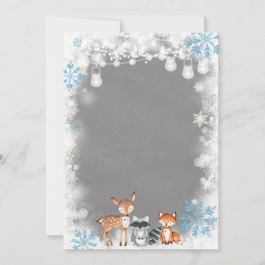 Winter Blue Woodland Boy Baby shower Kaart (Achterkant)