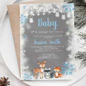 Winter Blue Woodland Boy Baby shower Kaart