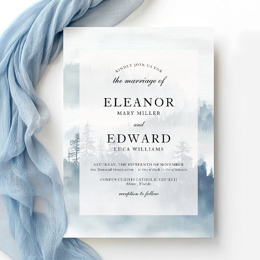 Winter Blue Woodland Wedding Kaart