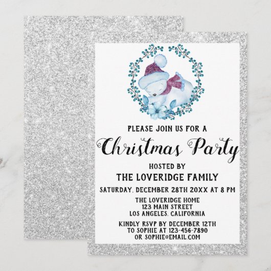 Winter Blue Wreatay Kerstfeest Silver Kaart (Voorkant / Achterkant)