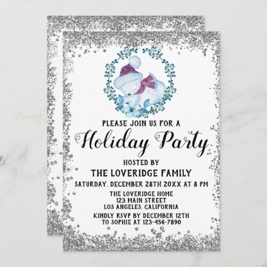 Winter Blue Wreate Kerstfeestdag Silver Kaart (Voorkant / Achterkant)