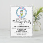 Winter Blue Wreate Kerstfeestdag Silver Kaart (Staand voorkant)