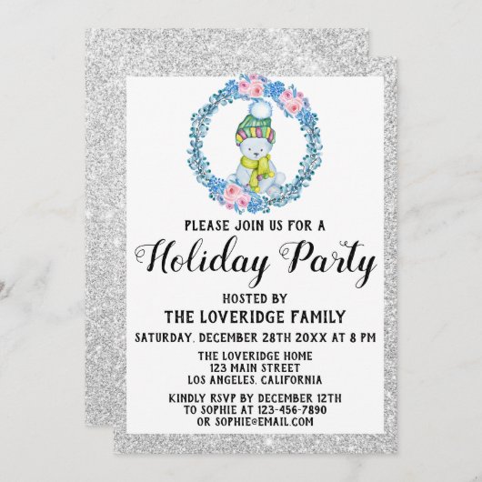 Winter Blue Wreate Kerstfeestdag Silver Kaart (Voorkant / Achterkant)