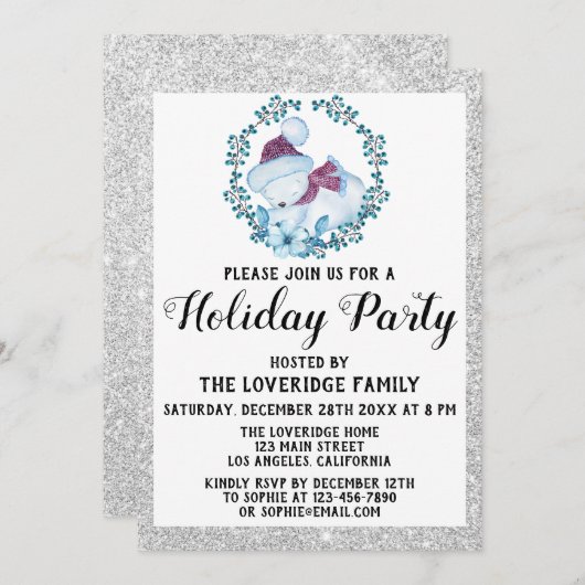 Winter Blue Wreate Kerstfeestdag Silver Kaart (Voorkant / Achterkant)