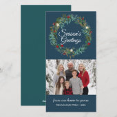 Winter Blue Wreath Kerstkaart (Voorkant / Achterkant)