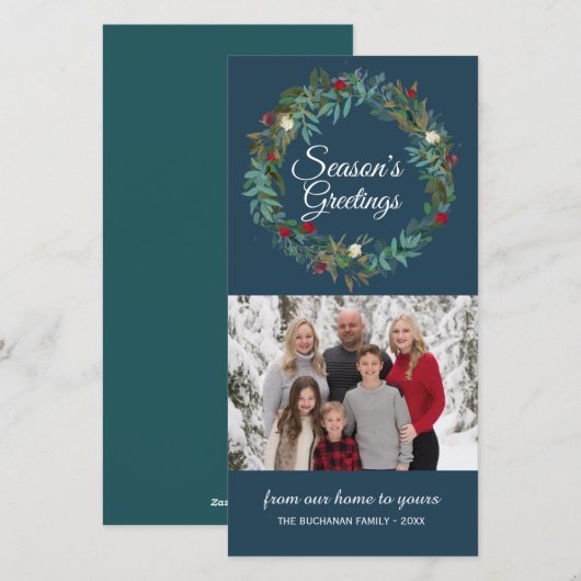 Winter Blue Wreath Kerstkaart (Voorkant / Achterkant)